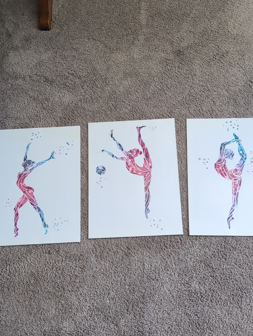 Abstract Rhythmic Gymnastics Wall Art Trio in Pink and Blue
